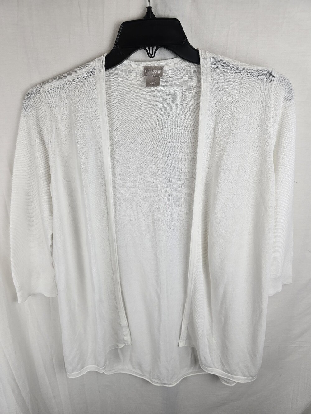 Chico's White Open-Front Lightweight Knit 3/4th Sleeve Cardigan Sz Chico's 1/M